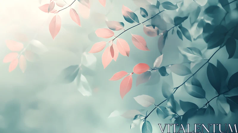 Soft pastel leaves on gentle branches in dreamy abstract style.