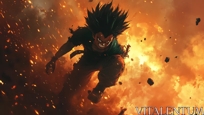 Firestorm warrior dives through chaos in molten midair blaze