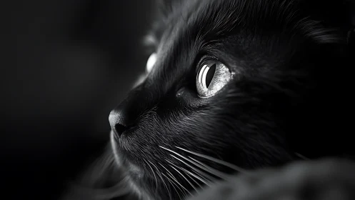 Black Cat Portrait Study in Monochromatic Lighting