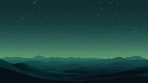 Gradient night sky over layered minimalist mountain silhouettes