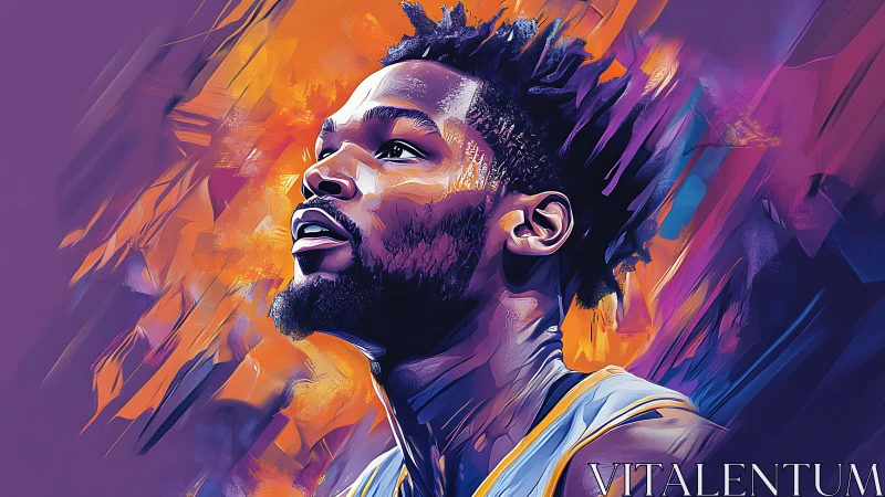 Dynamic digital portrait of basketball player in neon motion