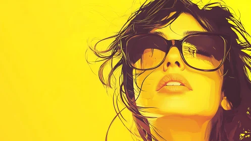 High-contrast vector portrait of woman in oversized sunglasses