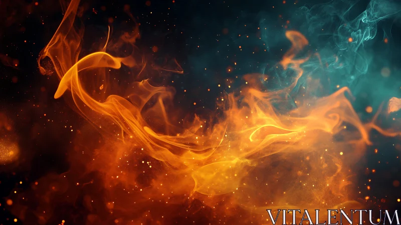 Fiery Energy Flow with Teal Smoke Interaction.