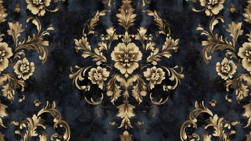 Midnight gold florals swirling across vintage velvet walls.