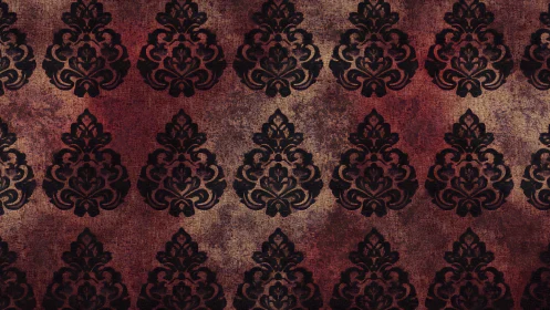 Vintage damask wallpaper pattern in dark red and black.