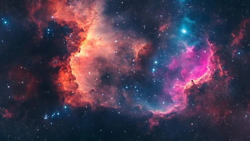 Vast colorful nebula glows in deep space with starry calm