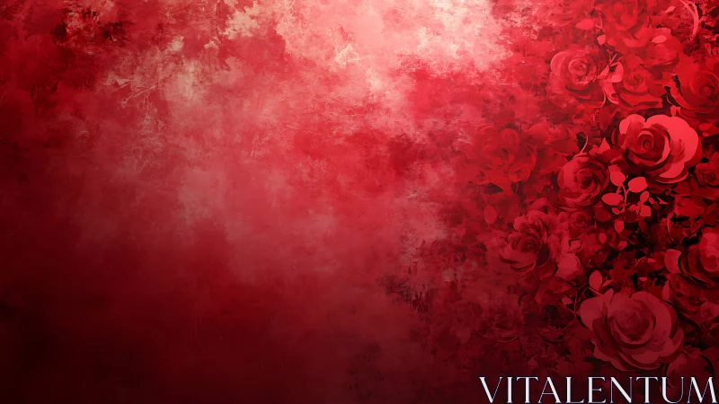 Crimson Rose Garden Against Gradient Mist.