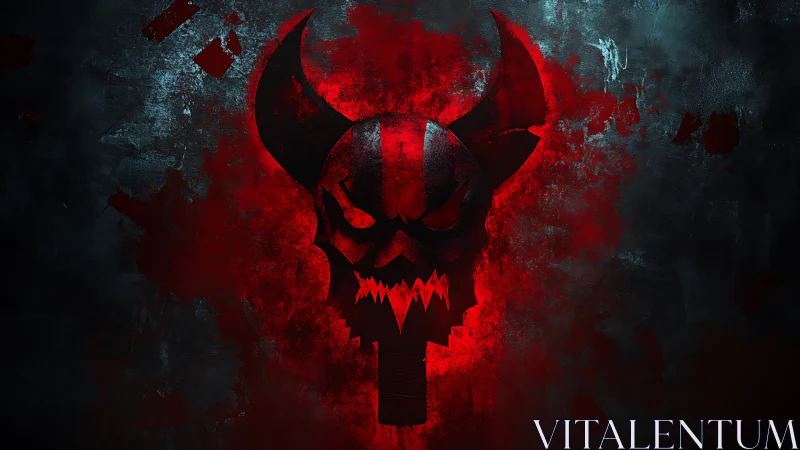 High contrast demonic skull emblem on textured grunge wall