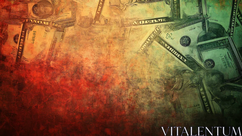 U.S. dollar banknotes overlay textured red green gradient