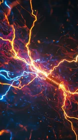 Electric energy arc connects glowing threaded connector body.