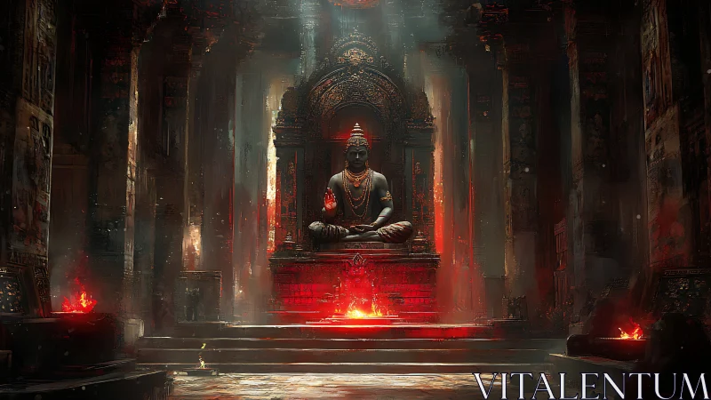 Ember-lit stone deity ruling a shattered temple of smoke.