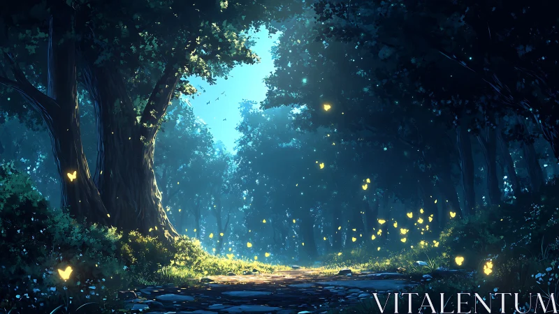 Bioluminescent Forest Canopy: Spectral Light Diffusion Through Ancient Arboreal Architecture.