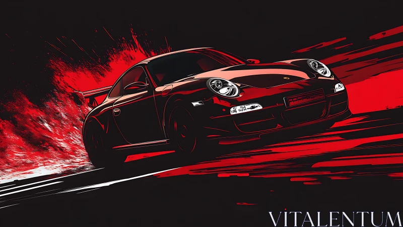Red sports car drifts through stylized high speed night scene