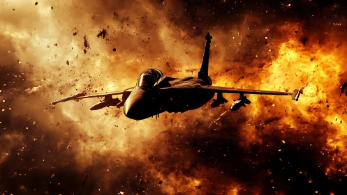 Fighter Jet Exploding Through Inferno