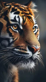 Golden-eyed tiger gazes calmly ahead in quiet strength