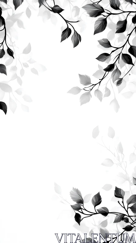 Black and white leafy border with central blank space.