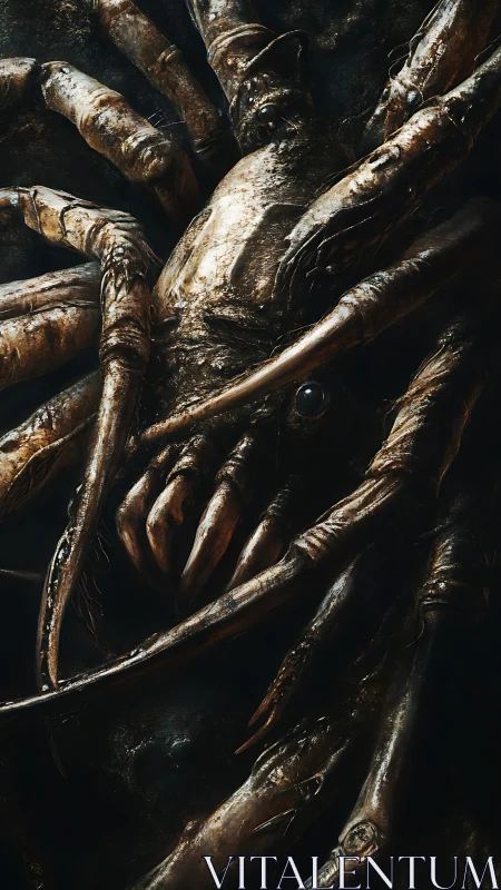 Strange many-legged creature curls in a dark, glossy lair