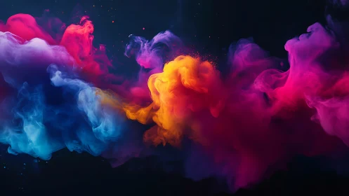 Digital painting of prismatic color clouds on black field.