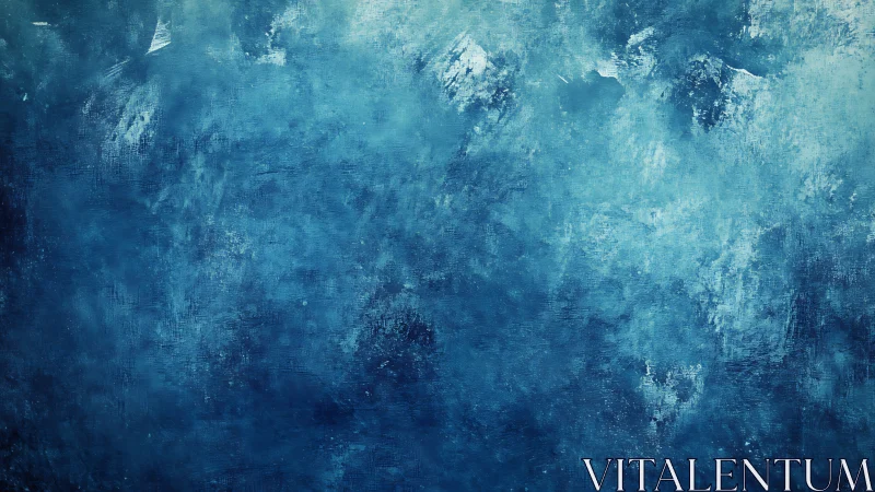 Textured cyan-blue pigment field with layered abstractions.