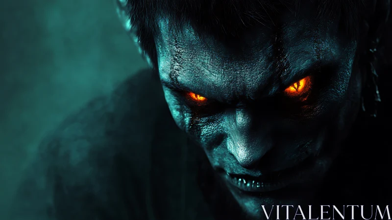 Demonic portrait uses chiaroscuro lighting and cyan-orange contrast