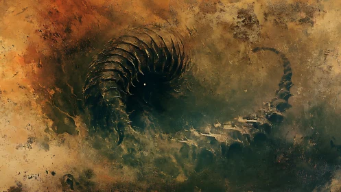 Monochrome chthonic coil with segmented exoskeletal spine form