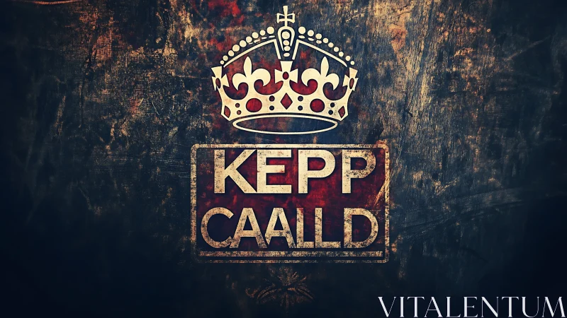 Distressed crown emblem with altered KEEP CALM style text.