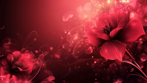 Luminous Red Flowers with Bokeh Light Effects.