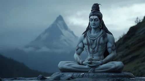 Mountain-born blue deity in deep Himalayan meditation.