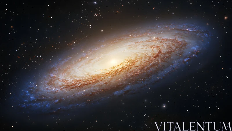 Spiral galaxy whirlpool crowned in molten starlight hush.