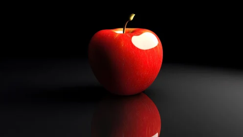 Vibrant Red Apple with Reflection in Dramatic Lighting Digital Art.