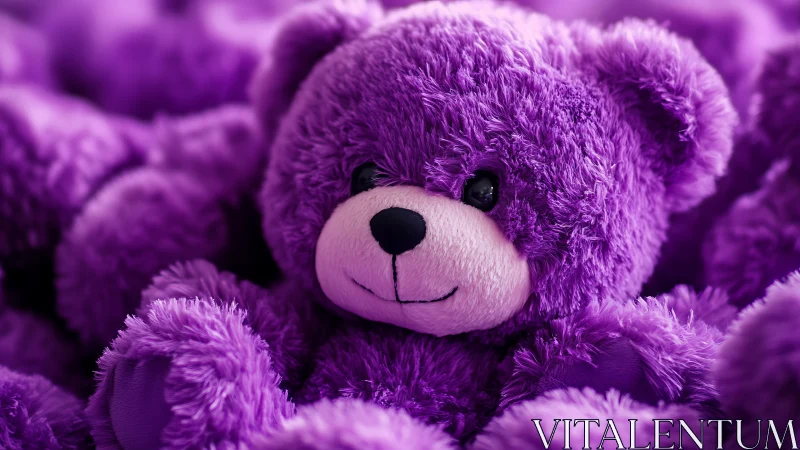 High-saturation close-up of plush purple teddy bear fur texture