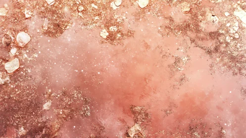 Textured pink mineral surface with scattered rough fragments.