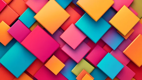 Overlapping colored square planes form a layered geometric field