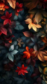 Digital foliage composition arranges multicolored leaves densely