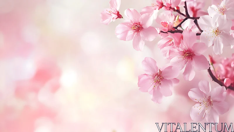 Cherry Blossoms Dance: Delicate Pink Petals Against Luminous Haze