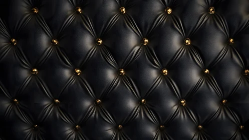 Luxurious Black Leather Upholstery with Gold Buttons, Modern Style.