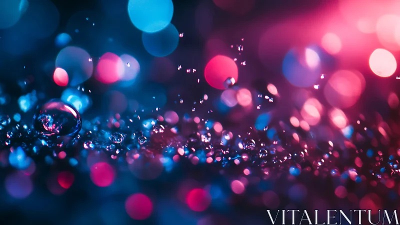 Neon raindrop cabaret under electric pink and blue halos.