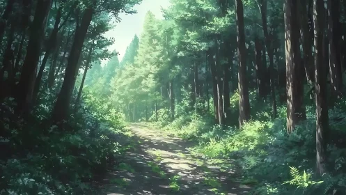 Ancient Forest Path Through Towering Trees