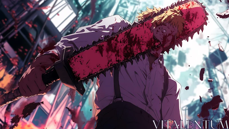 Chainsaw warrior rises in a fierce city street showdown