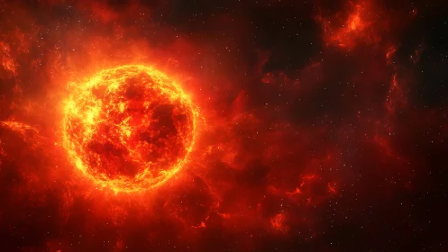 Furious crimson star pirouettes through a smoke-red cosmos