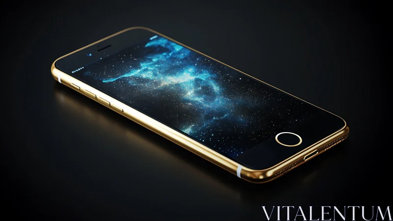 Luxury Gold-Trimmed Smartphone with Cosmic Display Wallpaper.