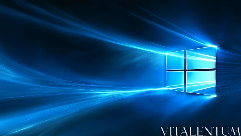 Glowing blue window logo on dark digital light waves.