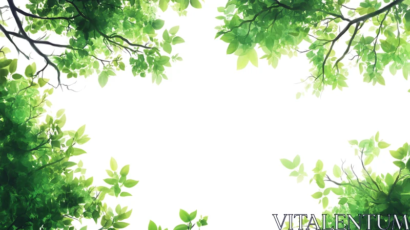 Green leafy tree canopy framing bright white sky opening.