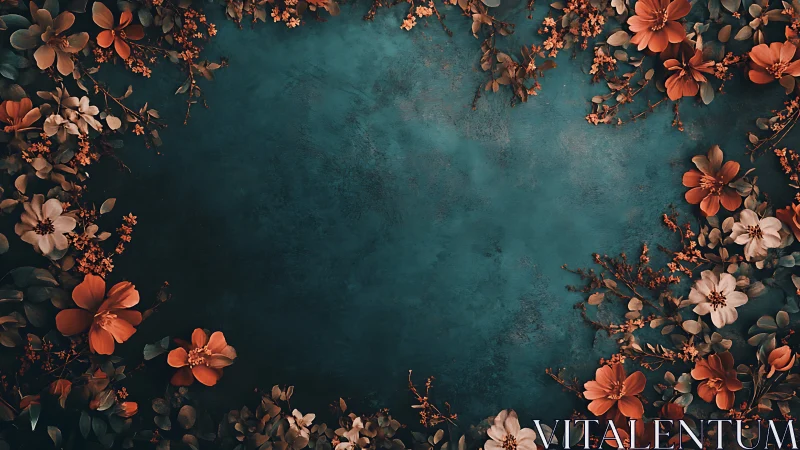 Terracotta Blooms Against Teal Depths.