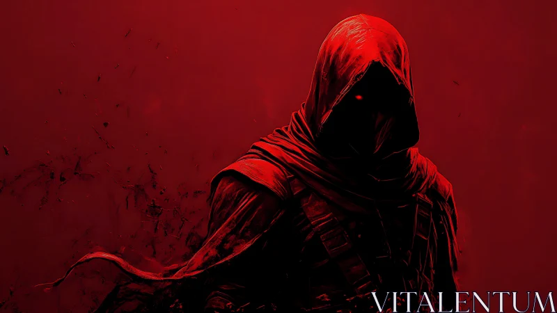 Hooded red-cloaked wraith silhouette with glowing eyes isolated