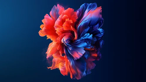 Volumetric color plume forms radial abstract bloom on dark field