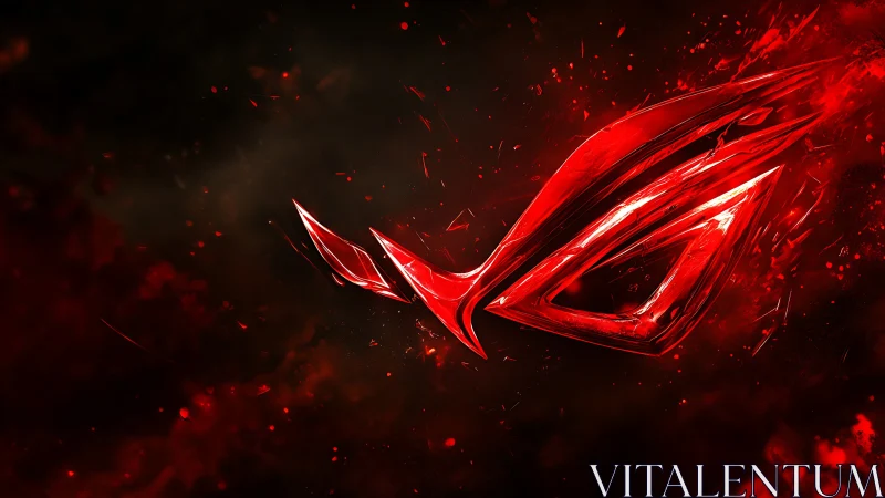 Red gaming emblem on dark smoky background design.