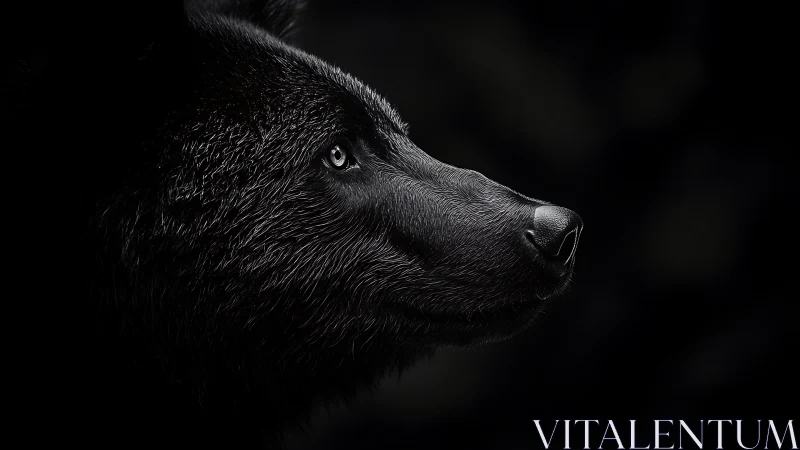 Black wolf profile rendered with detailed fur in darkness