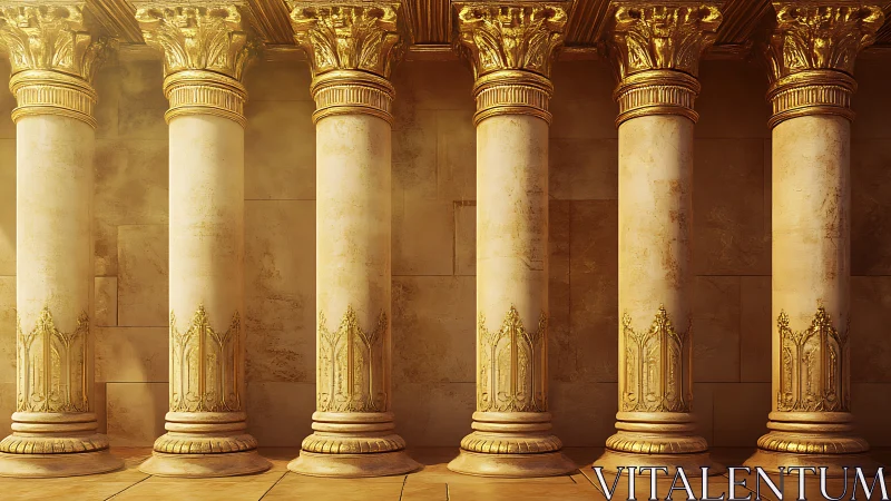 Golden neoclassical colonnade with ornate Corinthian capitals