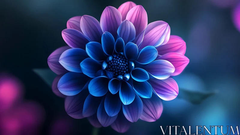 Bioluminescent Dahlia with Radial Petal Geometry and Chromatic Gradient.